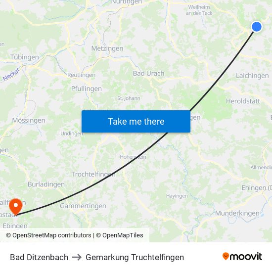 Bad Ditzenbach to Gemarkung Truchtelfingen map