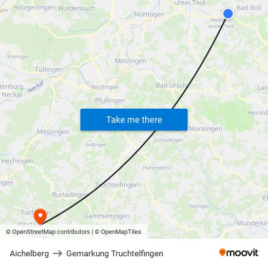 Aichelberg to Gemarkung Truchtelfingen map