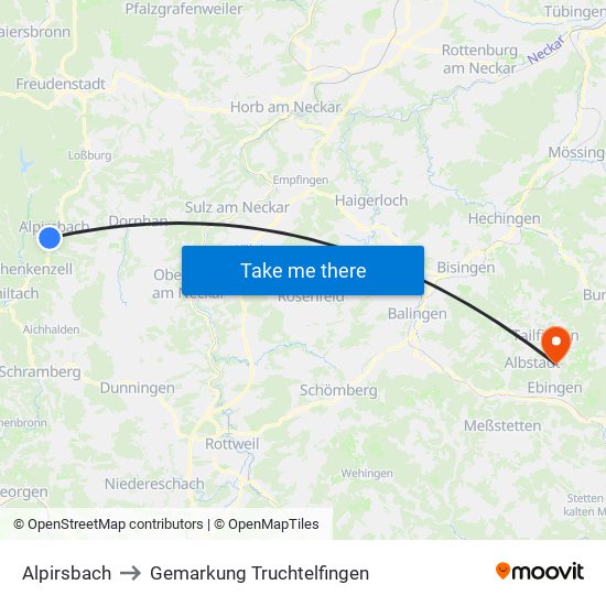 Alpirsbach to Gemarkung Truchtelfingen map