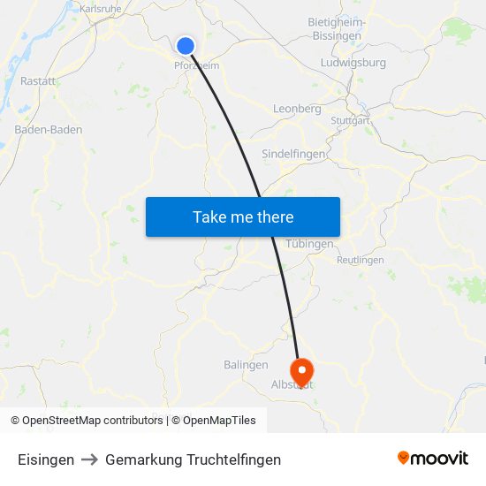 Eisingen to Gemarkung Truchtelfingen map