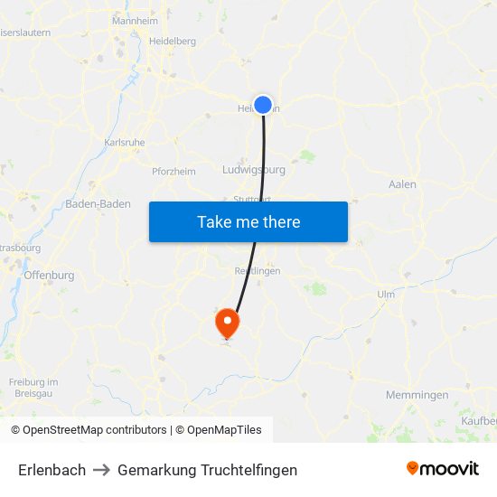 Erlenbach to Gemarkung Truchtelfingen map