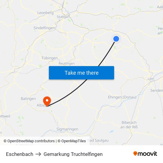 Eschenbach to Gemarkung Truchtelfingen map
