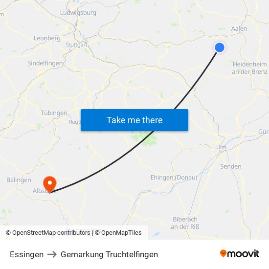 Essingen to Gemarkung Truchtelfingen map