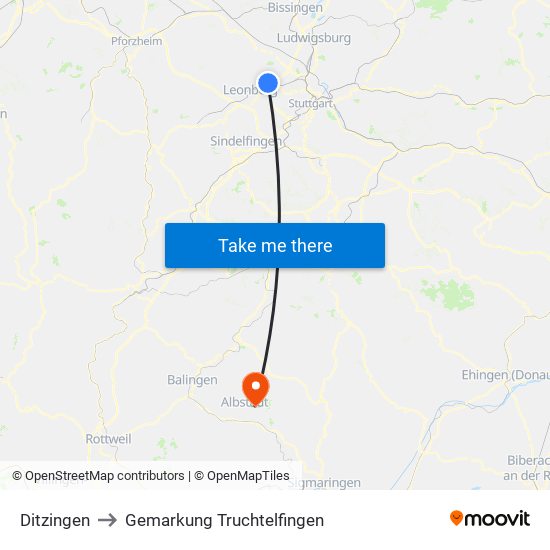 Ditzingen to Gemarkung Truchtelfingen map