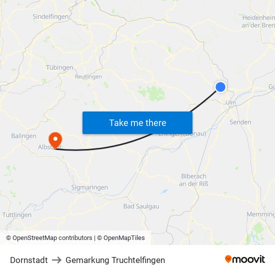 Dornstadt to Gemarkung Truchtelfingen map