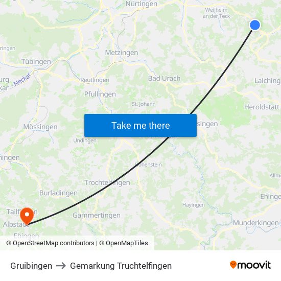 Gruibingen to Gemarkung Truchtelfingen map