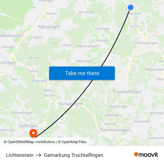 Lichtenstein to Gemarkung Truchtelfingen map