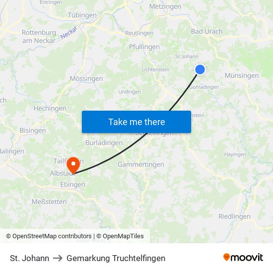 St. Johann to Gemarkung Truchtelfingen map