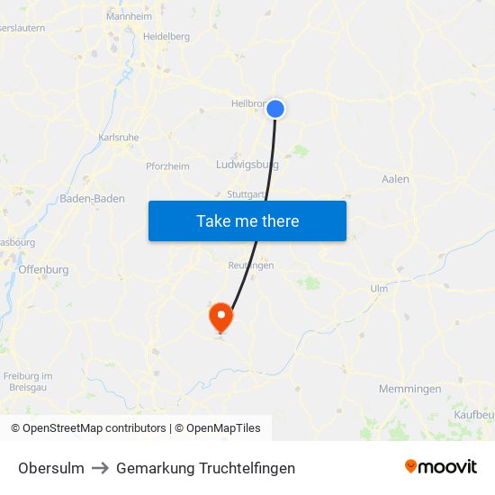 Obersulm to Gemarkung Truchtelfingen map