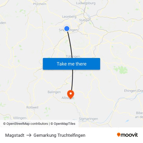 Magstadt to Gemarkung Truchtelfingen map