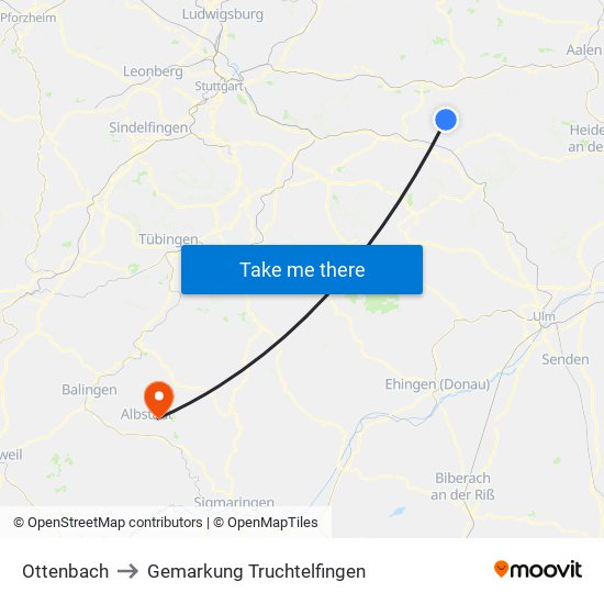 Ottenbach to Gemarkung Truchtelfingen map