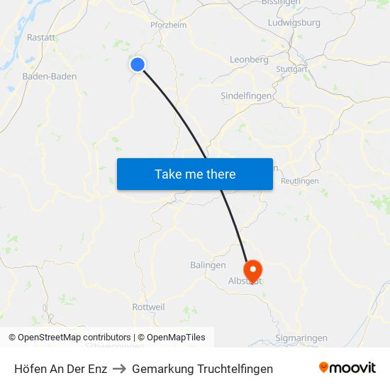 Höfen An Der Enz to Gemarkung Truchtelfingen map