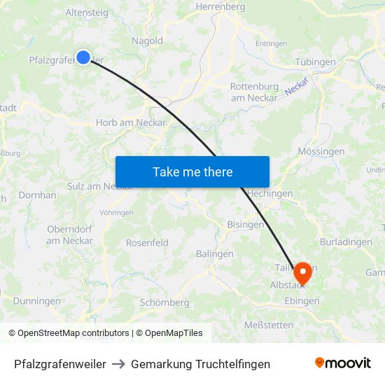 Pfalzgrafenweiler to Gemarkung Truchtelfingen map