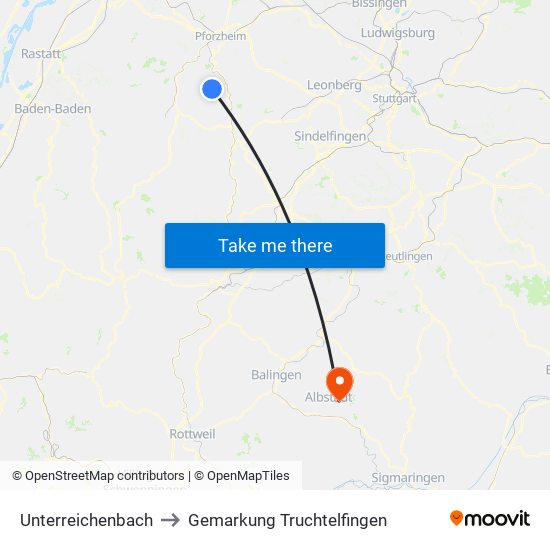 Unterreichenbach to Gemarkung Truchtelfingen map