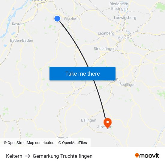 Keltern to Gemarkung Truchtelfingen map