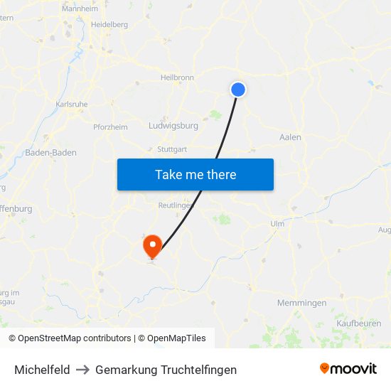 Michelfeld to Gemarkung Truchtelfingen map