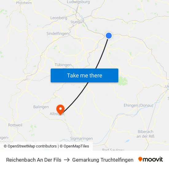 Reichenbach An Der Fils to Gemarkung Truchtelfingen map
