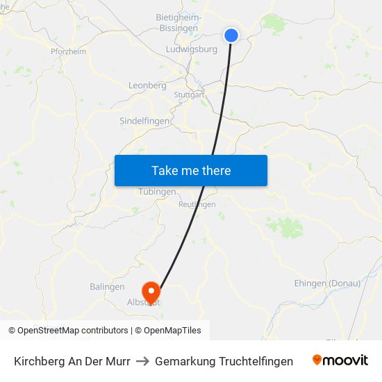 Kirchberg An Der Murr to Gemarkung Truchtelfingen map