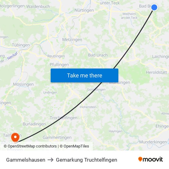 Gammelshausen to Gemarkung Truchtelfingen map