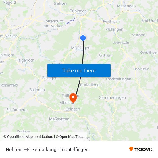 Nehren to Gemarkung Truchtelfingen map
