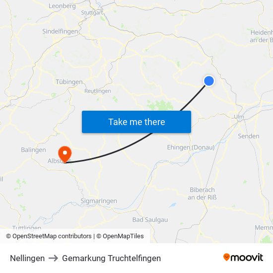 Nellingen to Gemarkung Truchtelfingen map