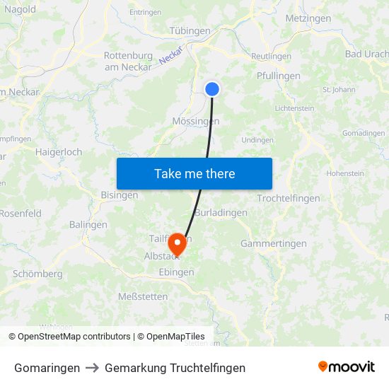 Gomaringen to Gemarkung Truchtelfingen map