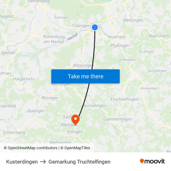 Kusterdingen to Gemarkung Truchtelfingen map