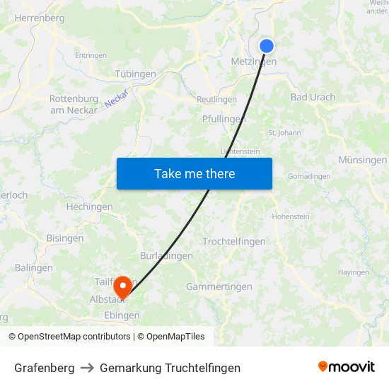 Grafenberg to Gemarkung Truchtelfingen map