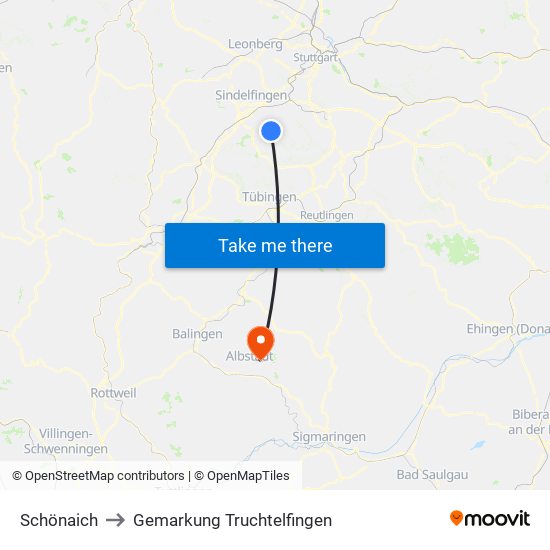 Schönaich to Gemarkung Truchtelfingen map