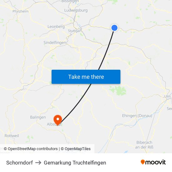 Schorndorf to Gemarkung Truchtelfingen map