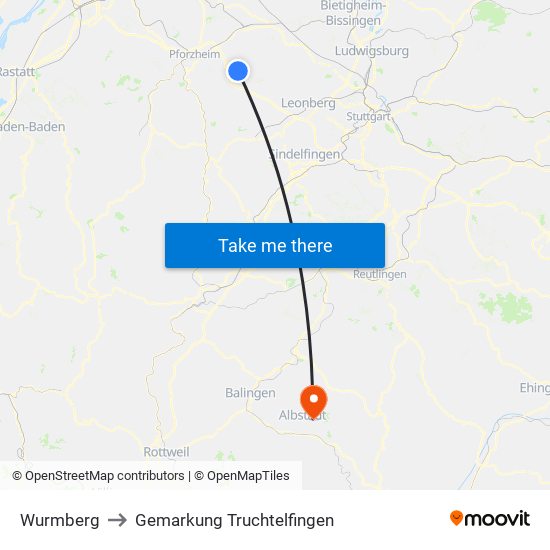 Wurmberg to Gemarkung Truchtelfingen map