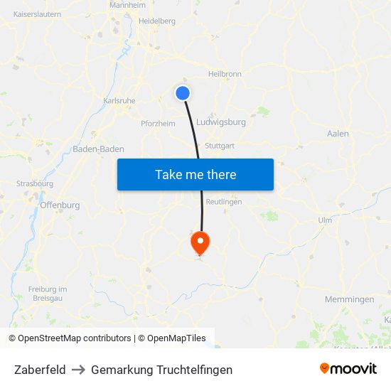 Zaberfeld to Gemarkung Truchtelfingen map