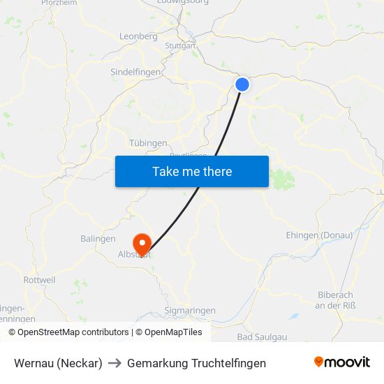 Wernau (Neckar) to Gemarkung Truchtelfingen map