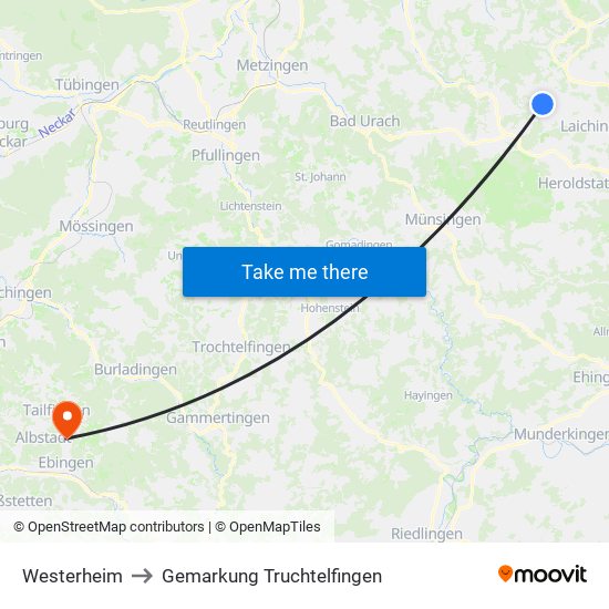 Westerheim to Gemarkung Truchtelfingen map