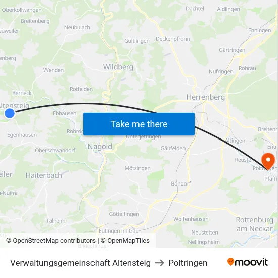 Verwaltungsgemeinschaft Altensteig to Poltringen map