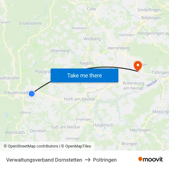 Verwaltungsverband Dornstetten to Poltringen map