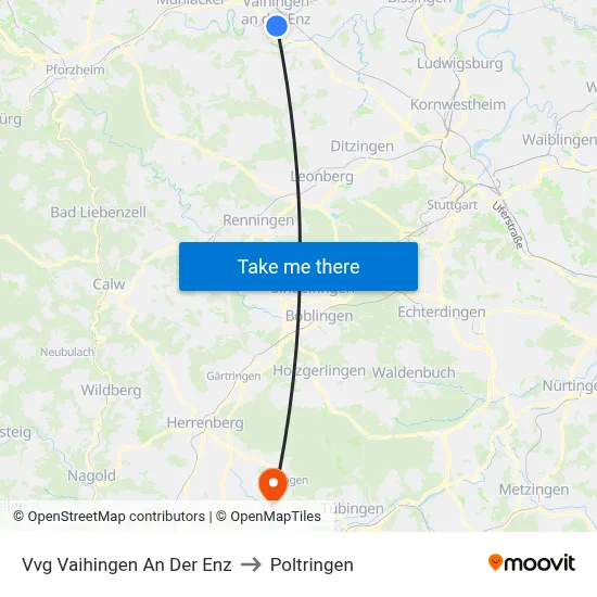 Vvg Vaihingen An Der Enz to Poltringen map