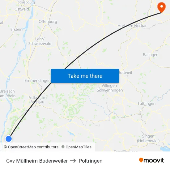 Gvv Müllheim-Badenweiler to Poltringen map