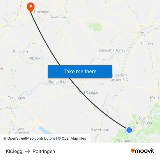 Kißlegg to Poltringen map