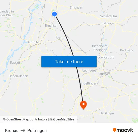 Kronau to Poltringen map