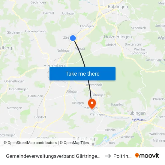 Gemeindeverwaltungsverband Gärtringen/Ehningen to Poltringen map