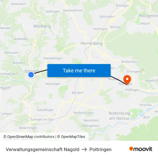 Verwaltungsgemeinschaft Nagold to Poltringen map