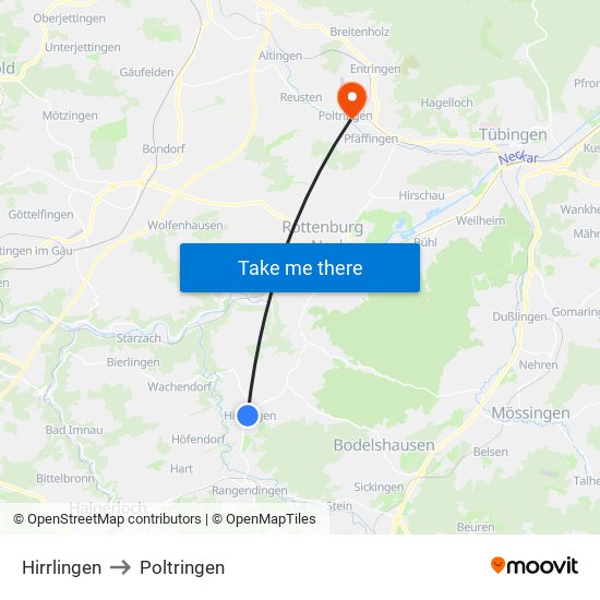 Hirrlingen to Poltringen map