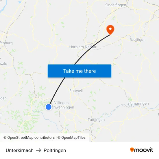 Unterkirnach to Poltringen map