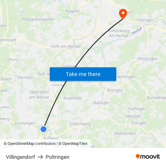 Villingendorf to Poltringen map