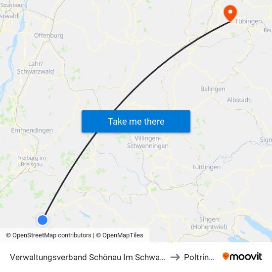 Verwaltungsverband Schönau Im Schwarzwald to Poltringen map