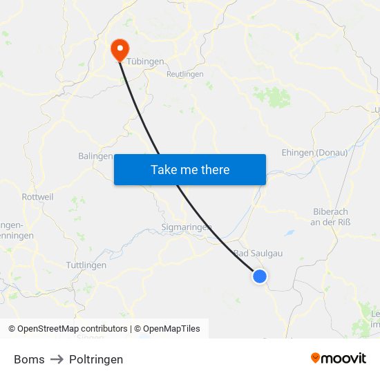 Boms to Poltringen map