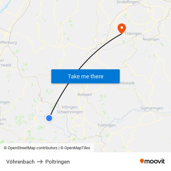 Vöhrenbach to Poltringen map