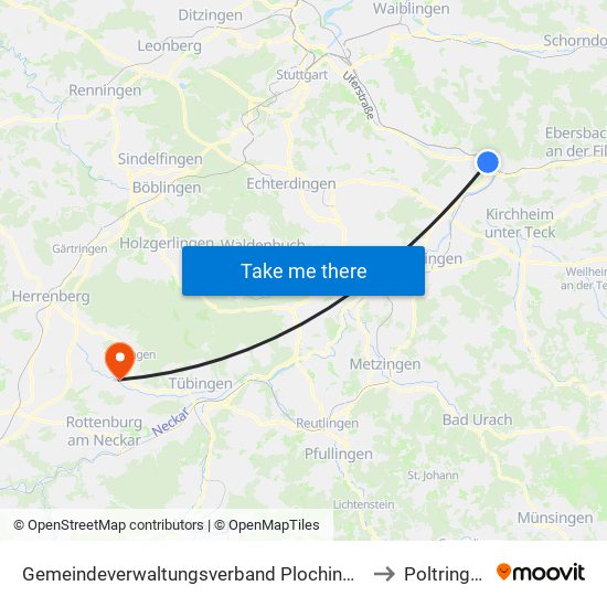 Gemeindeverwaltungsverband Plochingen to Poltringen map