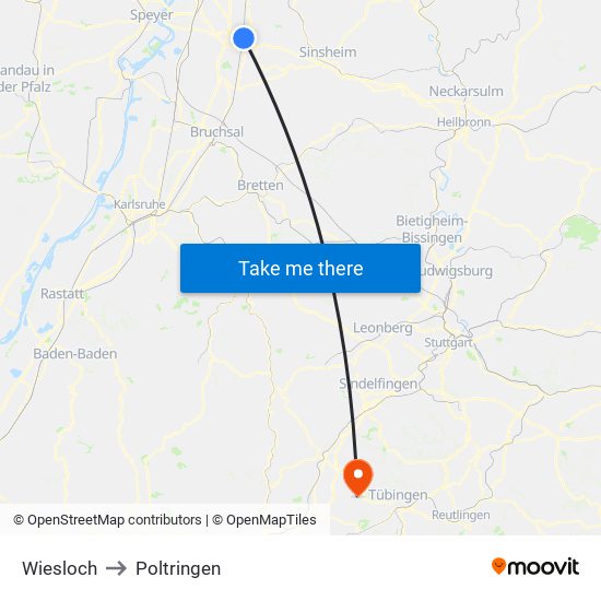 Wiesloch to Poltringen map